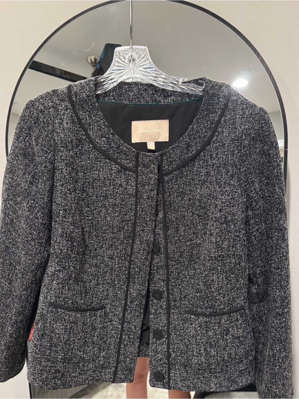 Banana Republic Black & Gray Tweed Collarless Blazer